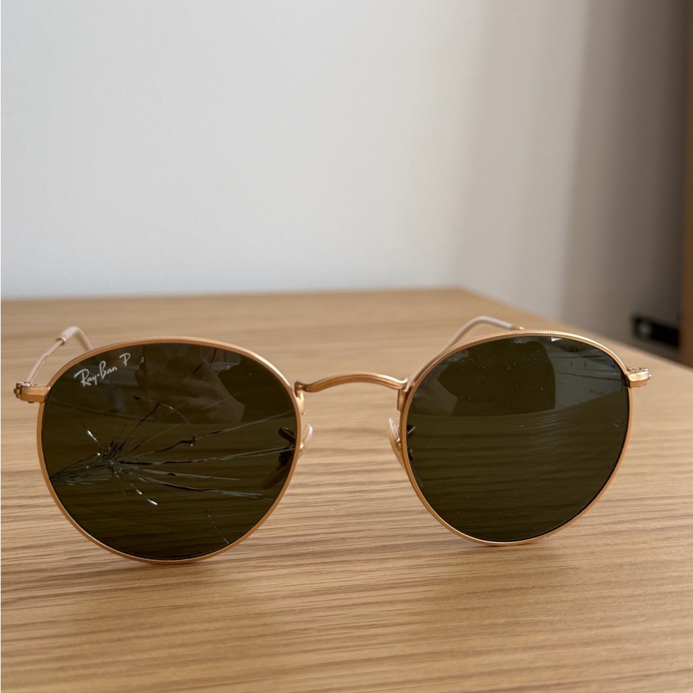 Ray-Ban Icons 50mm Round Metal Sunglasses Polarized with BROKEN LENS - Picture 2 of 6